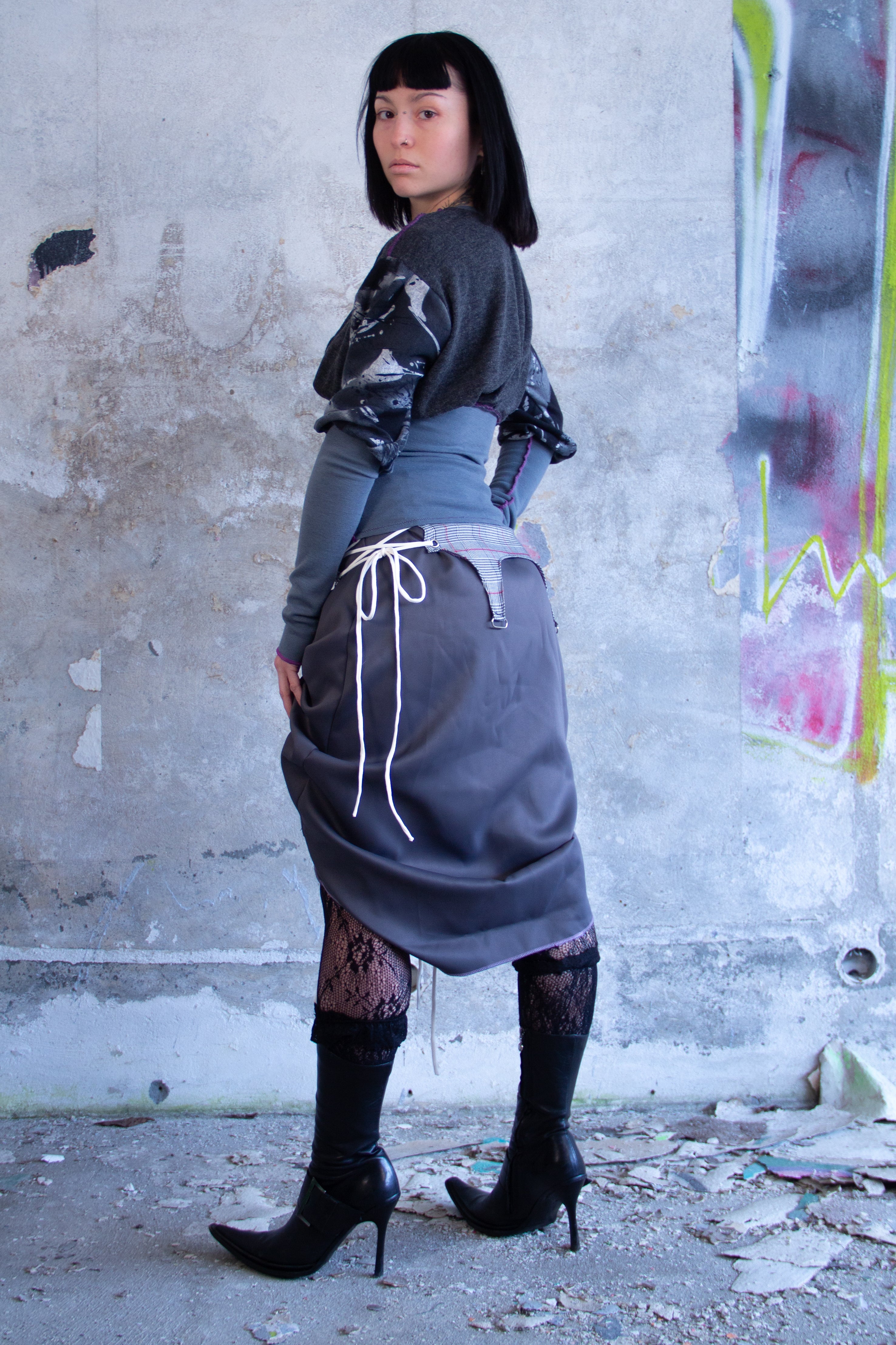 MIDI SKIRT "TINKGARTER" GREY/CHECKERED