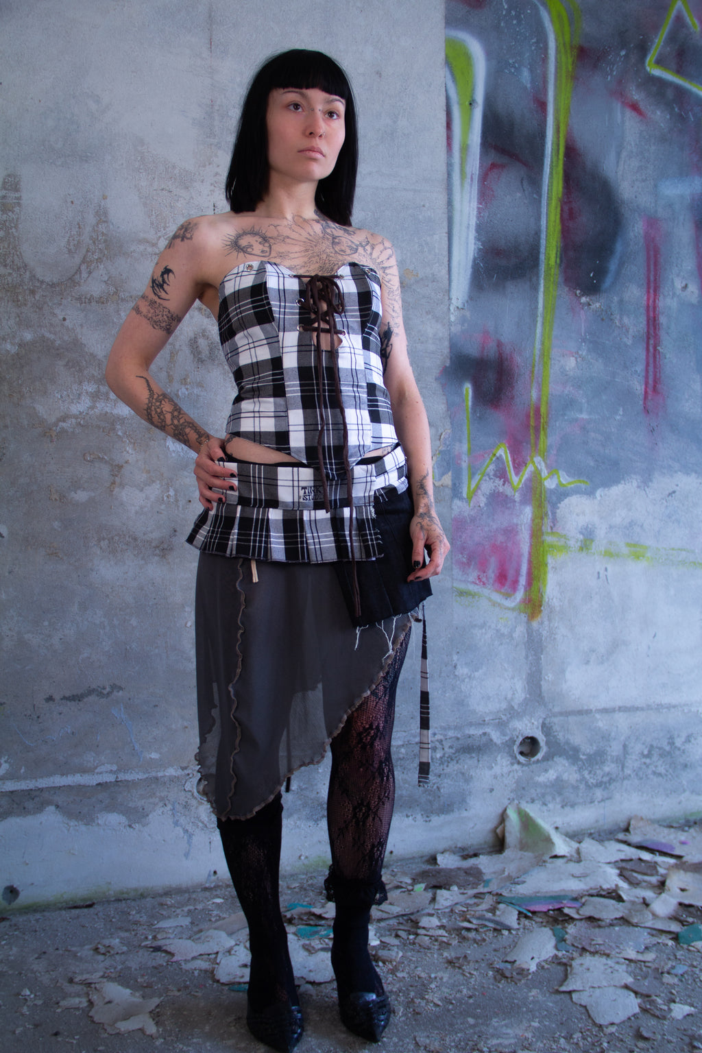 TOP "TINKCORSET" BLACK/WHITE
