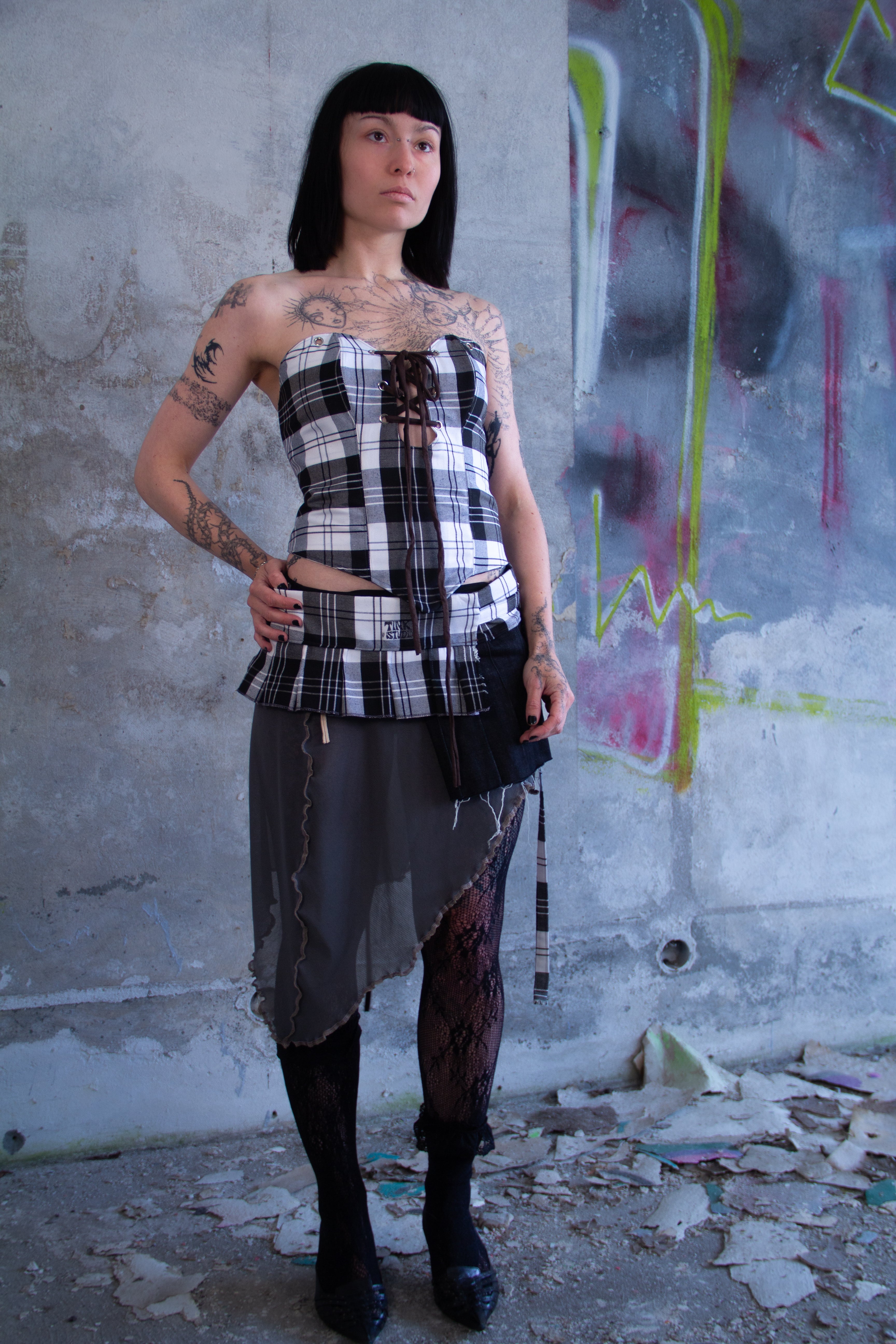 TOP "TINKCORSET" BLACK/WHITE