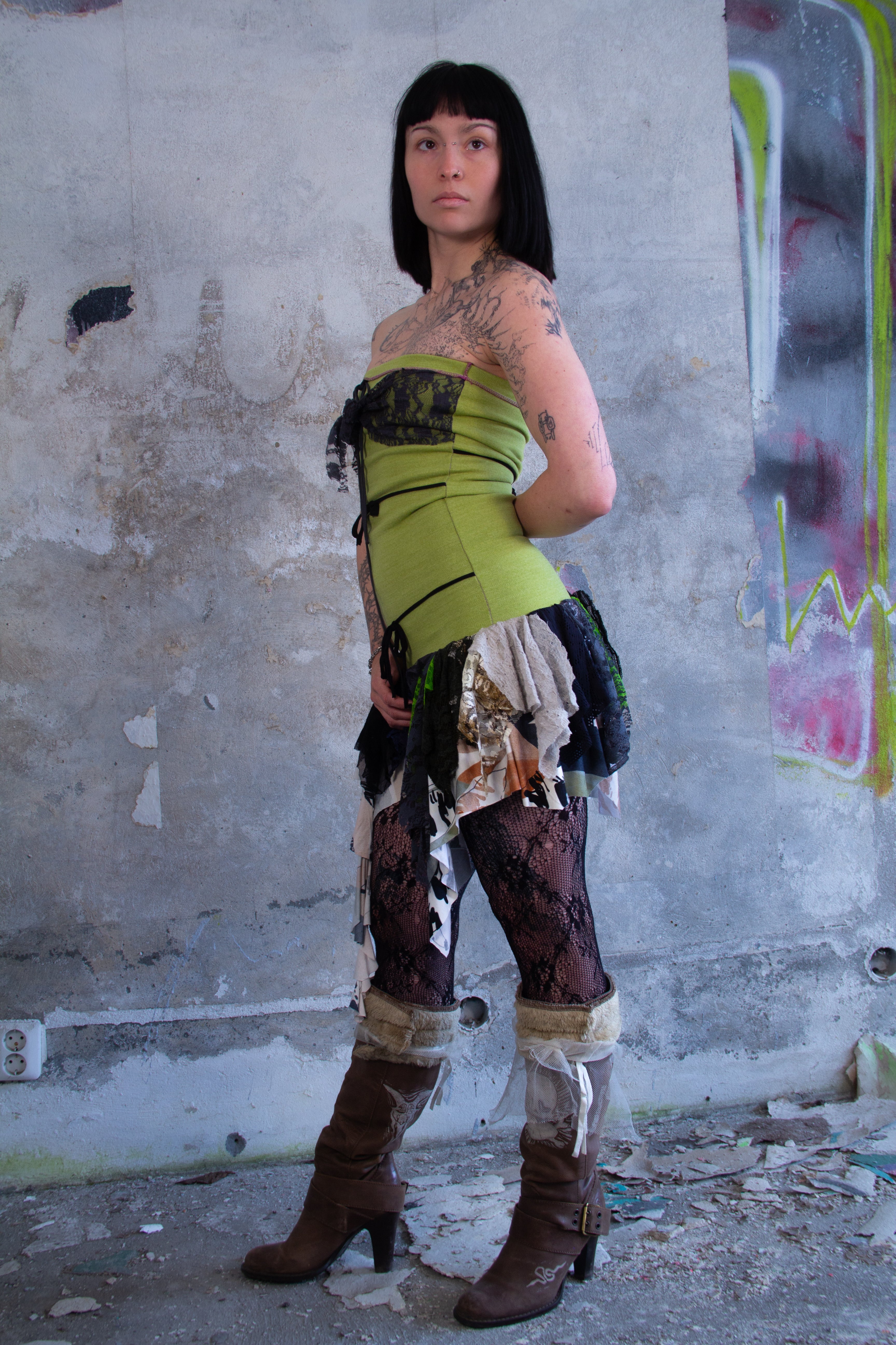 MINI DRESS "TINKSCRAP" GREEN