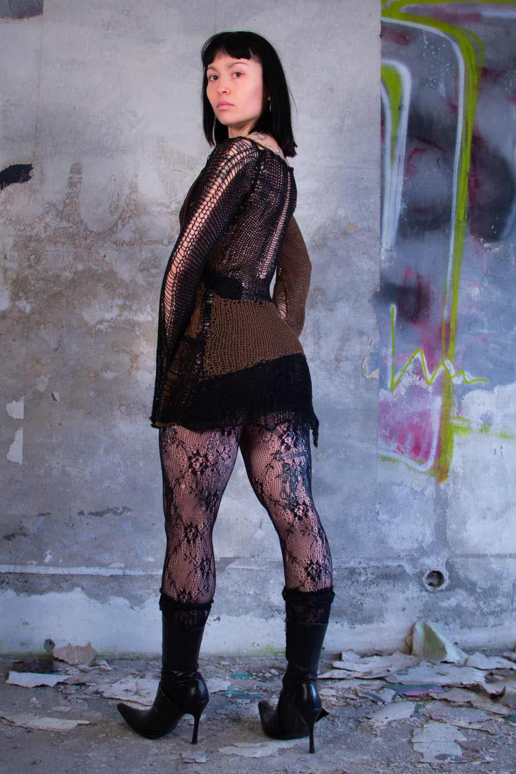 MICRO DRESS "TINKKNIT" BROWN/BLACK