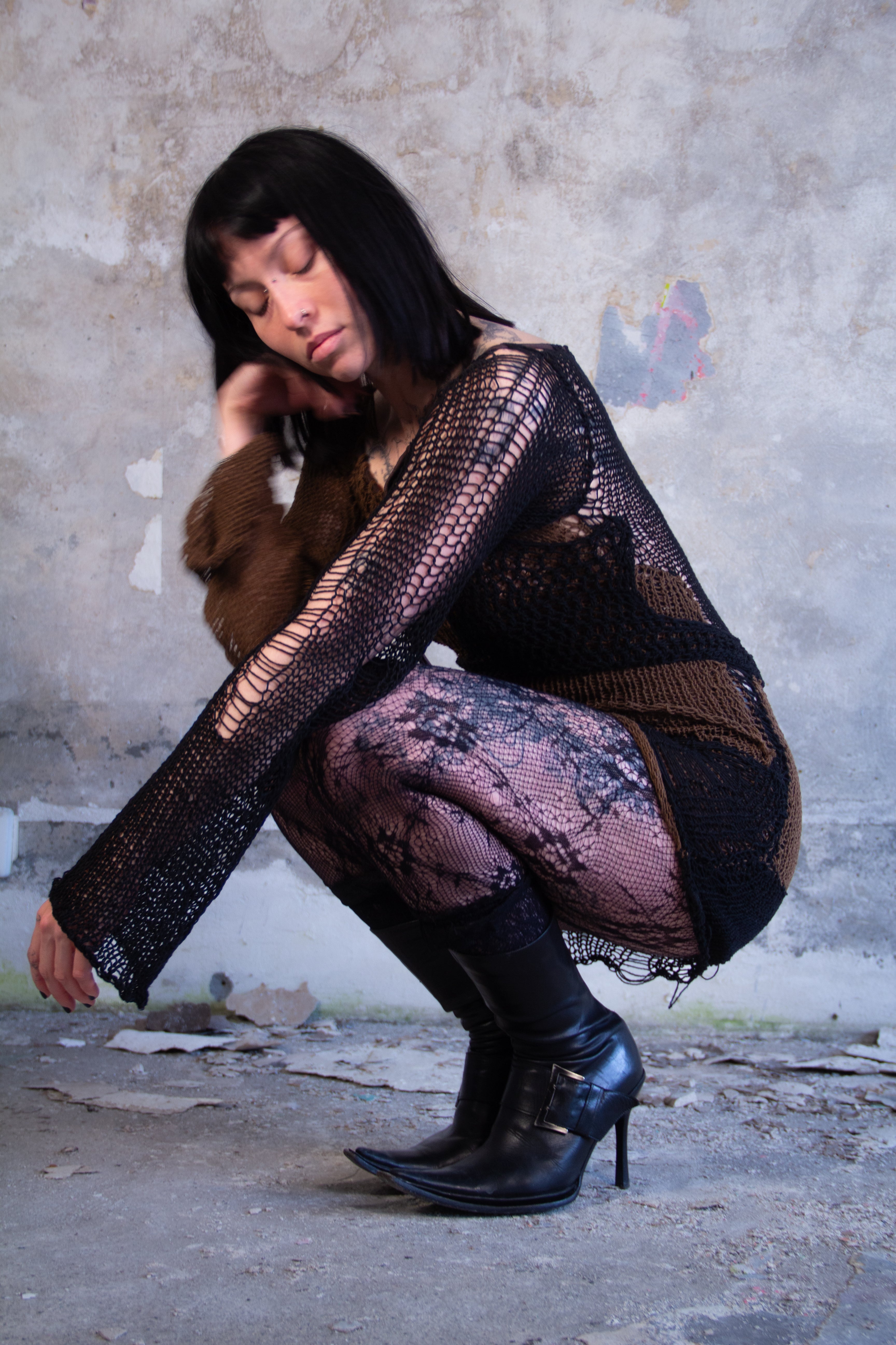 MICRO DRESS "TINKKNIT" BROWN/BLACK